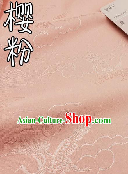 Top Quality Chinese Classical Cloud Crane Pattern Peach Pink Silk Material Traditional Asian Hanfu Dress Jacquard Cloth Traditional Satin Fabric