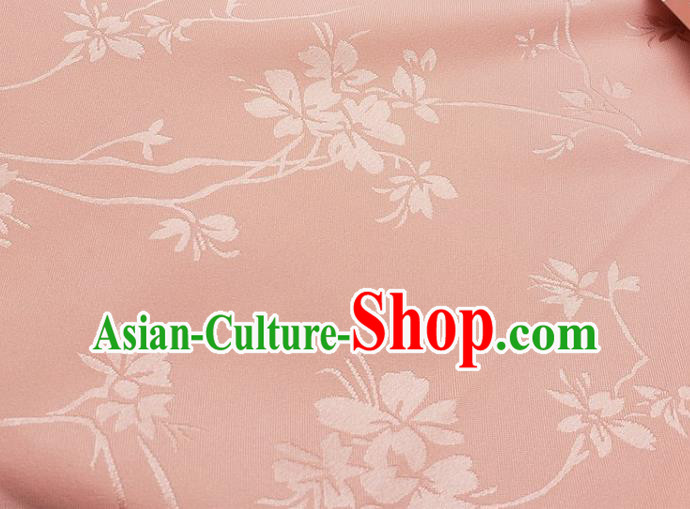 Top Quality Chinese Classical Flowers Pattern Orange Silk Material Traditional Asian Hanfu Dress Jacquard Cloth Traditional Satin Fabric