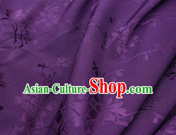 Top Quality Chinese Classical Flowers Pattern Purple Silk Material Traditional Asian Hanfu Dress Jacquard Cloth Traditional Satin Fabric