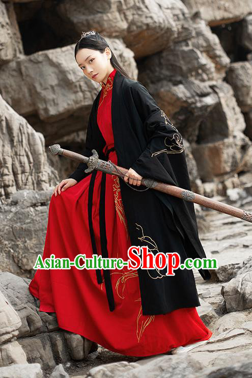 Chinese Ancient Swordsman Hanfu Garment Traditional Han Dynasty Noble Childe Embroidered Cape Blouse and Skirt Costumes for Men