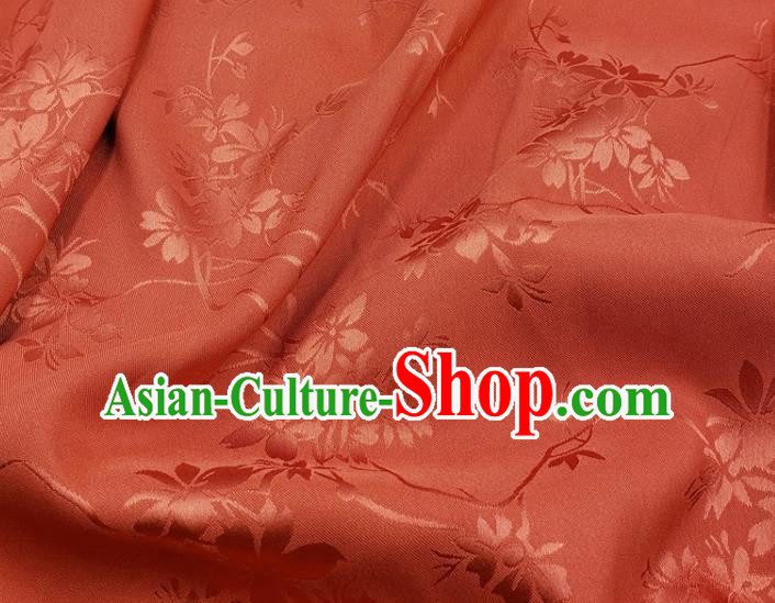 Top Quality Chinese Classical Flowers Pattern Rust Red Silk Material Traditional Asian Hanfu Dress Jacquard Cloth Traditional Satin Fabric