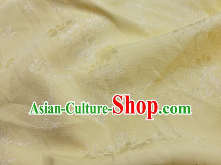 Top Quality Chinese Classical Flowers Pattern Yellow Silk Material Traditional Asian Hanfu Dress Jacquard Cloth Traditional Satin Fabric