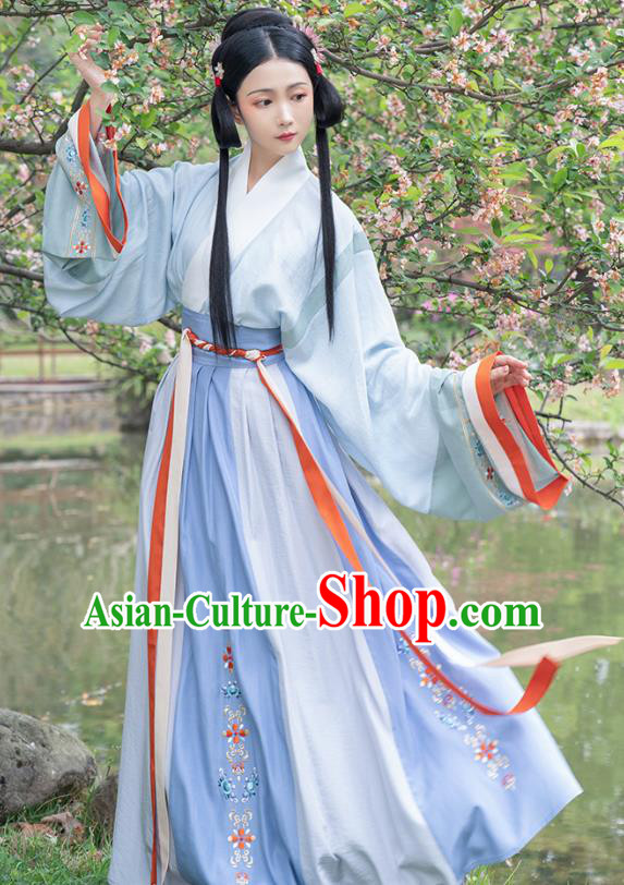 Traditional Chinese Jin Dynasty Noble Female Hanfu Apparels Ancient Royal Princess Embroidered Blouse and Skirt Historical Costumes for Women