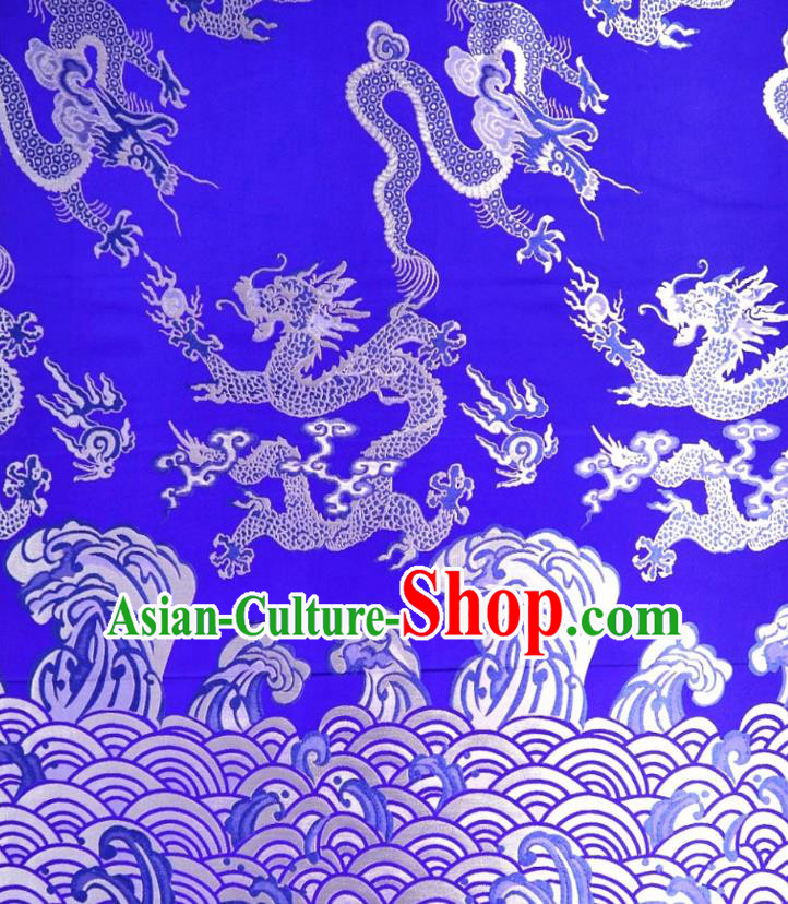 Chinese Classical Dragon Pattern Design Royalblue Brocade Cheongsam Fabric Asian Traditional Tapestry Satin Material DIY Imperial Cloth Damask