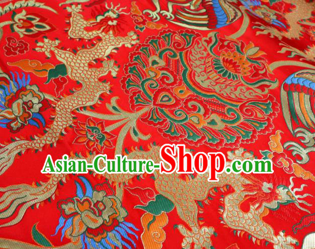 Chinese Classical Fire Dragon Pattern Design Red Brocade Cheongsam Fabric Asian Traditional Tapestry Satin Material DIY Cloth Damask