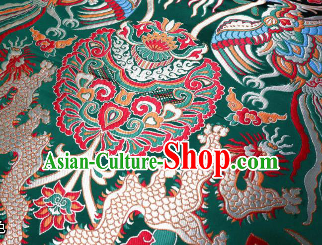 Chinese Classical Fire Dragon Pattern Design Green Brocade Cheongsam Fabric Asian Traditional Tapestry Satin Material DIY Cloth Damask