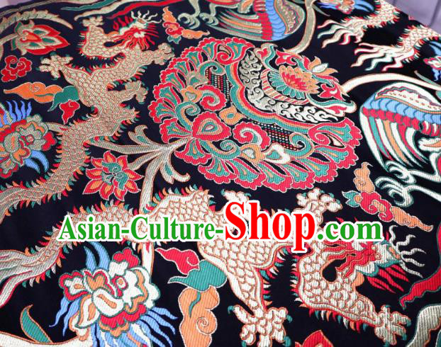 Chinese Classical Fire Dragon Pattern Design Black Brocade Cheongsam Fabric Asian Traditional Tapestry Satin Material DIY Cloth Damask