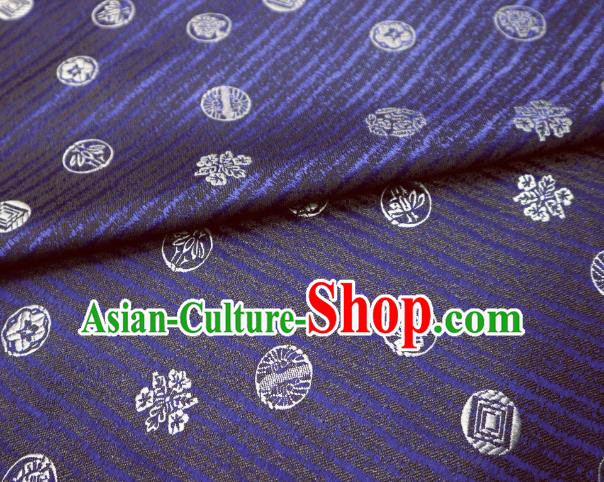 Top Quality Japanese Classical Pattern Navy Satin Material Asian Traditional Brocade Kimono Nishijin Tapestry Cloth Fabric