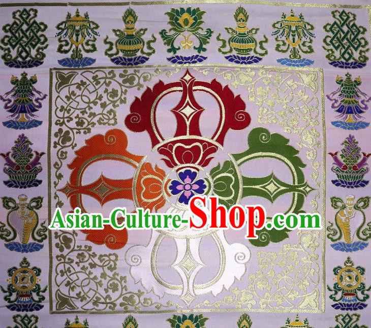 Chinese Buddhism Classical Vajra Pattern Design White Brocade Fabric Asian Traditional Tapestry Satin Material DIY Tibetan Cloth Damask