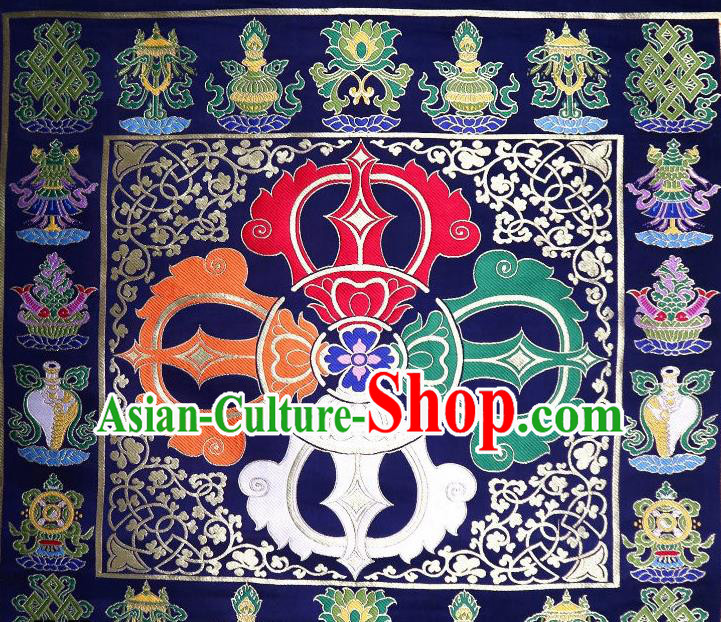 Chinese Buddhism Classical Vajra Pattern Design Navy Blue Brocade Fabric Asian Traditional Tapestry Satin Material DIY Tibetan Cloth Damask