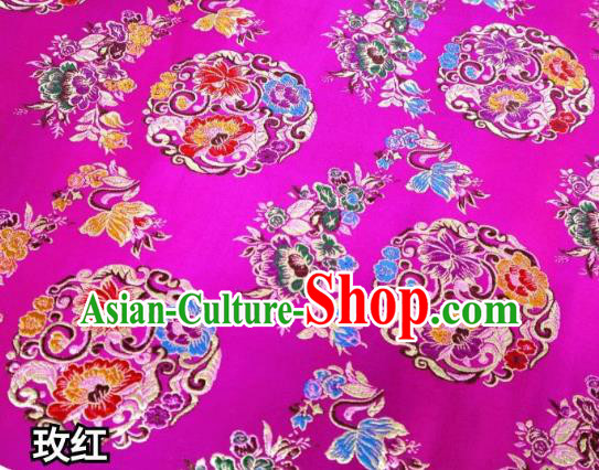 Chinese Classical Round Flowers Pattern Design Rosy Nanjing Brocade Cheongsam Fabric Asian Traditional Tapestry Satin Material DIY Wedding Cloth Damask