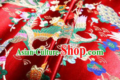 Top Quality Japanese Classical Peacock Pattern Red Tapestry Satin Material Asian Traditional Brocade Kimono Nishijin Cloth Fabric