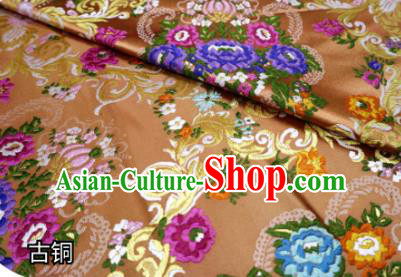 Chinese Classical Court Flowers Pattern Design Light Brown Nanjing Brocade Cheongsam Fabric Asian Traditional Tapestry Satin Material DIY Wedding Cloth Damask