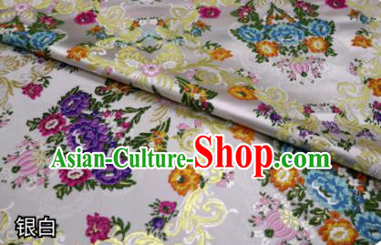 Chinese Classical Court Flowers Pattern Design Argent Nanjing Brocade Cheongsam Fabric Asian Traditional Tapestry Satin Material DIY Wedding Cloth Damask