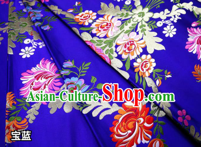 Chinese Cheongsam Classical Flowers Pattern Design Royalblue Nanjing Brocade Fabric Asian Traditional Tapestry Satin Material DIY Court Cloth Damask