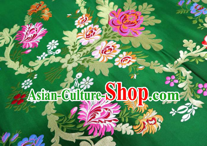 Chinese Cheongsam Classical Flowers Pattern Design Green Nanjing Brocade Fabric Asian Traditional Tapestry Satin Material DIY Court Cloth Damask