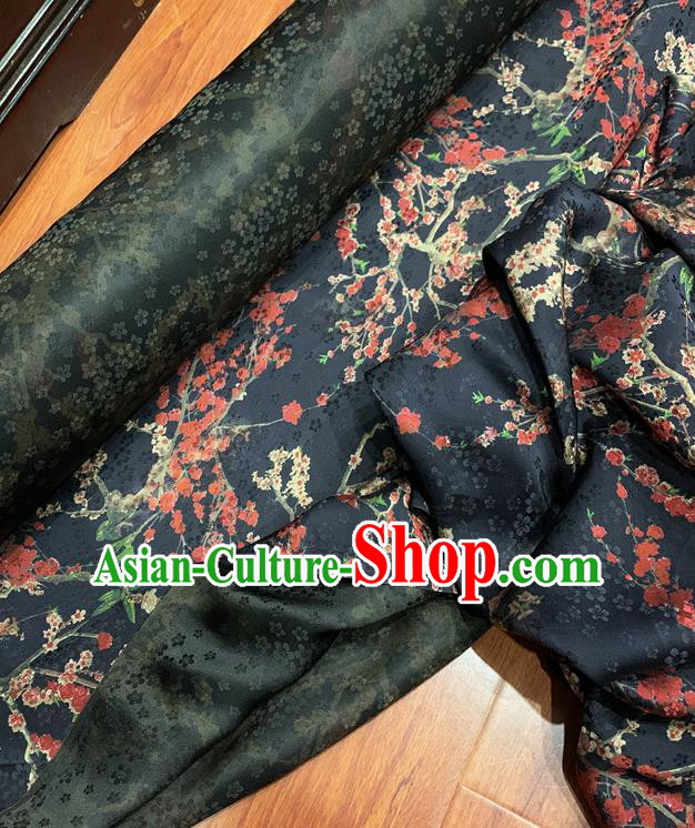 Chinese Classical Plum Pattern Black Watered Gauze Asian Top Quality Silk Material Hanfu Dress Cloth Cheongsam Brocade Fabric