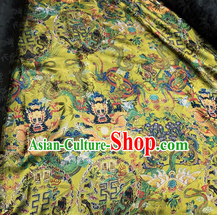 Chinese Classical Dragon Pattern Yellow Watered Gauze Asian Top Quality Silk Material Hanfu Dress Cloth Cheongsam Brocade Imperial Fabric