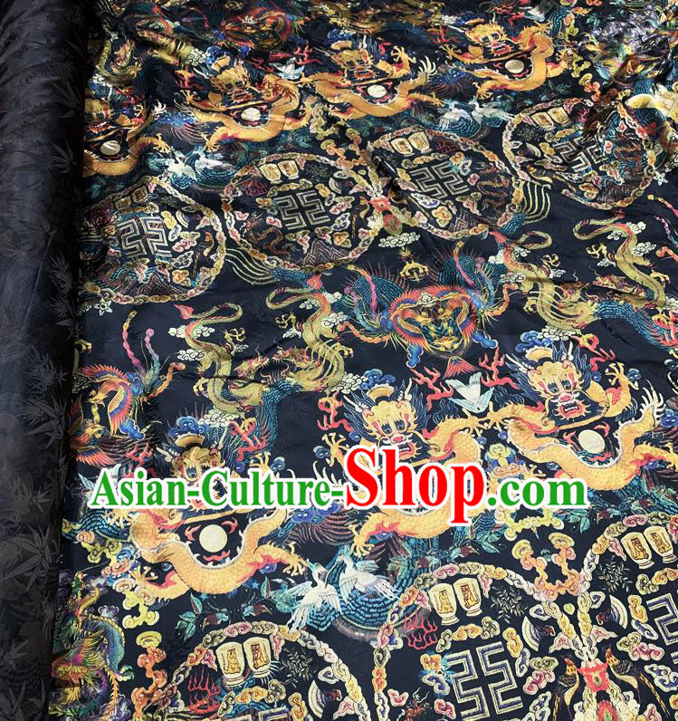 Chinese Classical Dragon Pattern Black Watered Gauze Asian Top Quality Silk Material Hanfu Dress Cloth Cheongsam Brocade Imperial Fabric