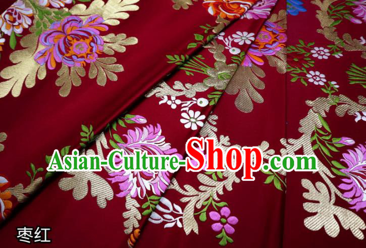 Chinese Cheongsam Classical Flowers Pattern Design Dark Red Nanjing Brocade Fabric Asian Traditional Tapestry Satin Material DIY Court Cloth Damask