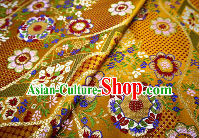 Japanese Traditional Golden Brocade Cloth Kimono Belt Classical Flowers Pattern Tapestry Satin Material Asian Top Quality Nishijin Fabric