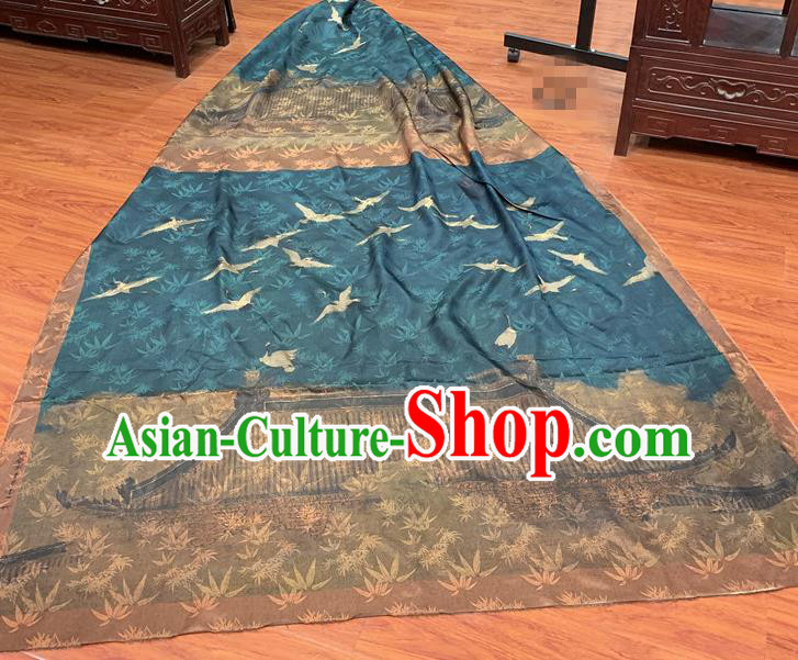 Chinese Classical Crane Bamboo Pattern Blue Watered Gauze Asian Top Quality Silk Material Hanfu Dress Brocade Fabric Cheongsam Cloth