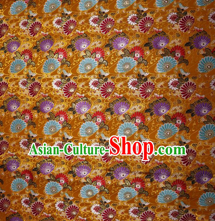 Japanese Traditional Daisy Pattern Golden Brocade Cloth Kimono Belt Tapestry Satin Fabric Asian Top Quality Nishijin Material