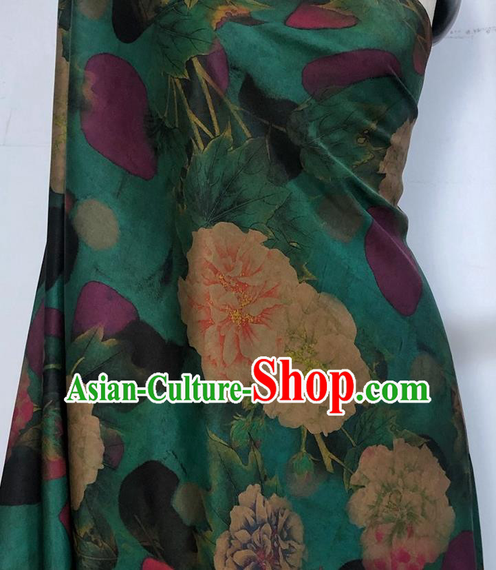 Chinese Classical Hibiscus Pattern Green Watered Gauze Asian Top Quality Silk Material Hanfu Dress Brocade Cheongsam Cloth Fabric