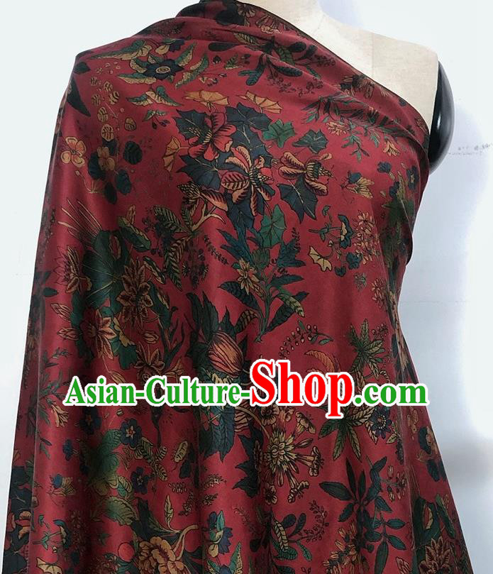 Chinese Classical Flowers Pattern Maroon Watered Gauze Asian Top Quality Silk Material Hanfu Dress Brocade Cheongsam Cloth Fabric