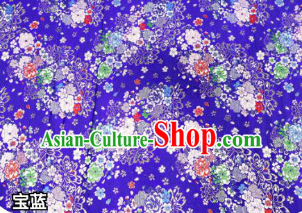 Top Quality Japanese Kimono Classical Sakura Pattern Royalblue Tapestry Satin Material Asian Traditional Cloth Brocade Nishijin Fabric