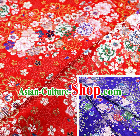 Top Quality Japanese Kimono Classical Sakura Pattern Red Tapestry Satin Material Asian Traditional Cloth Brocade Nishijin Fabric