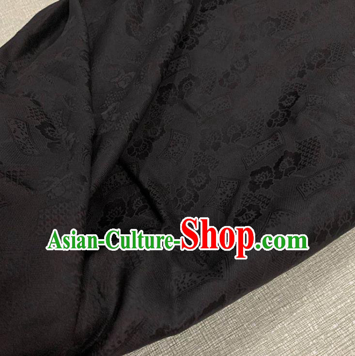 Chinese Traditional Peony Pattern Black Watered Gauze Asian Top Quality Silk Material Cloth Jacquard Fabric