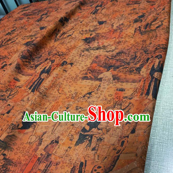 Chinese Traditional Palace Lady Pattern Brown Watered Gauze Asian Top Quality Silk Material Cloth Fabric