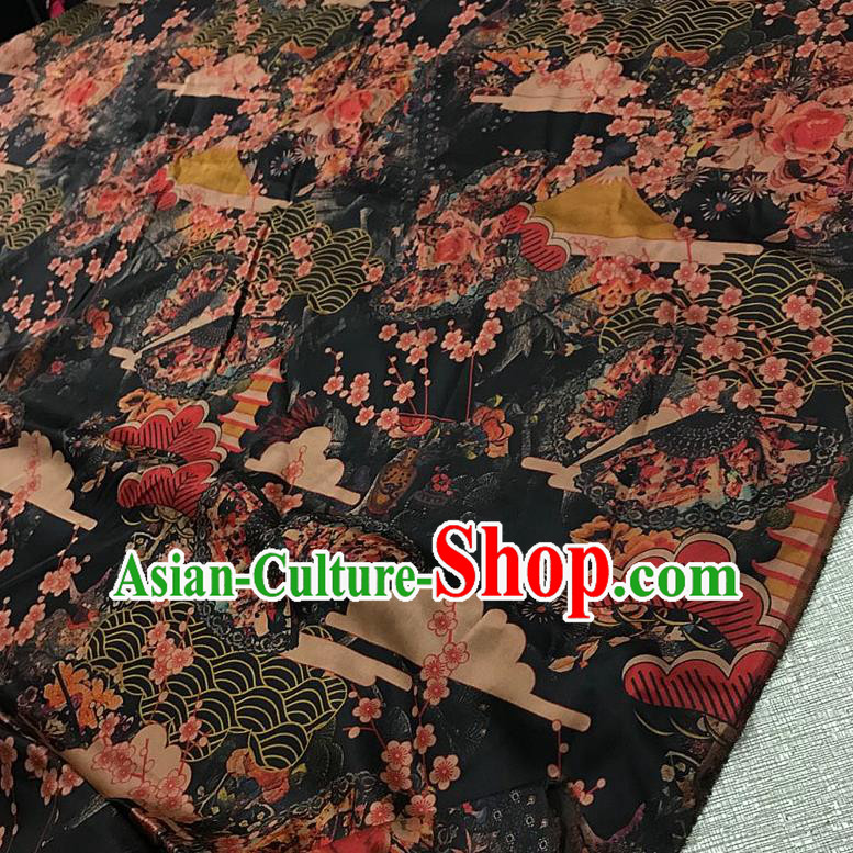 Chinese Classical Pine Plum Pattern Black Watered Gauze Asian Top Quality Silk Material Cloth Hanfu Dress Fabric