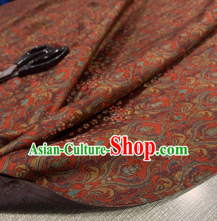 Chinese Classical Pattern Rust Red Watered Gauze Asian Top Quality Silk Material Cloth Hanfu Dress Fabric