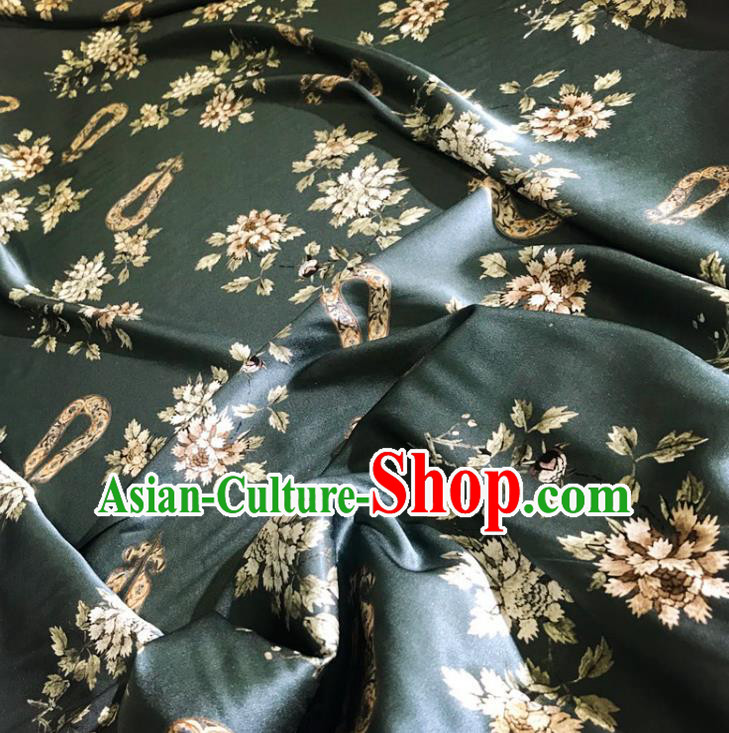 Chinese Classical Flowers Pattern Atrovirens Watered Gauze Asian Top Quality Silk Material Cloth Hanfu Dress Fabric