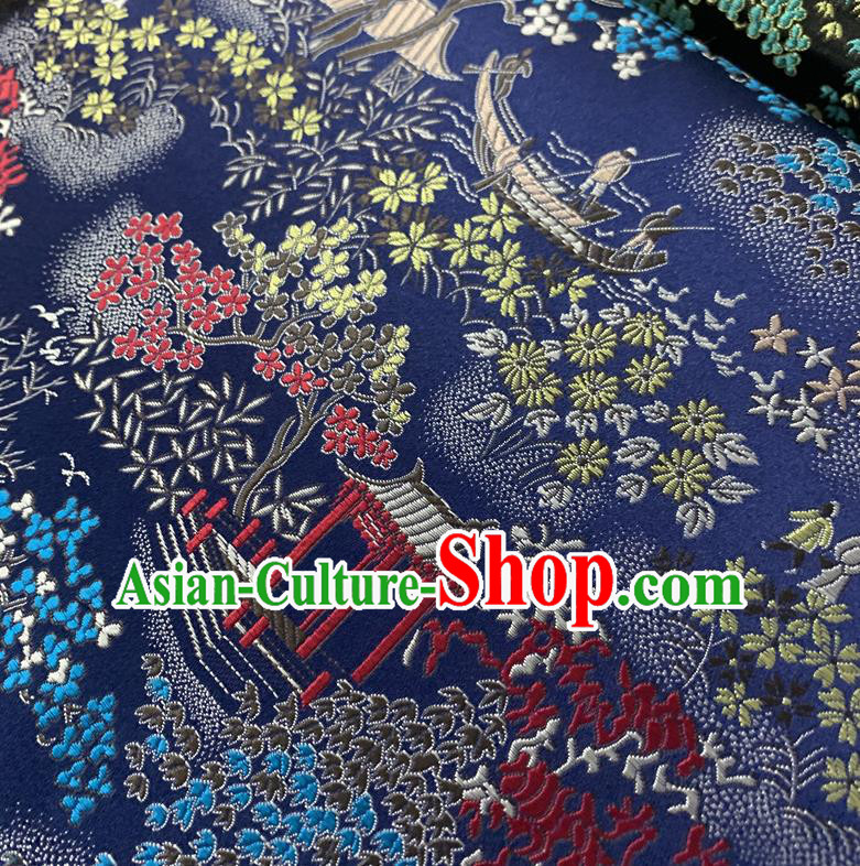 Chinese Cheongsam Classical Phoenix Pattern Design Navy Blue Song Brocade Fabric Asian Traditional Tapestry Satin Material DIY Court Cloth Damask