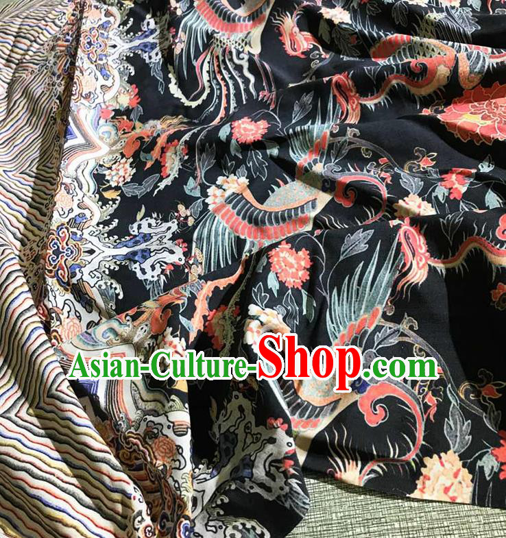 Chinese Classical Phoenix Pattern Black Watered Gauze Asian Top Quality Silk Material Hanfu Dress Cloth Cheongsam Fabric