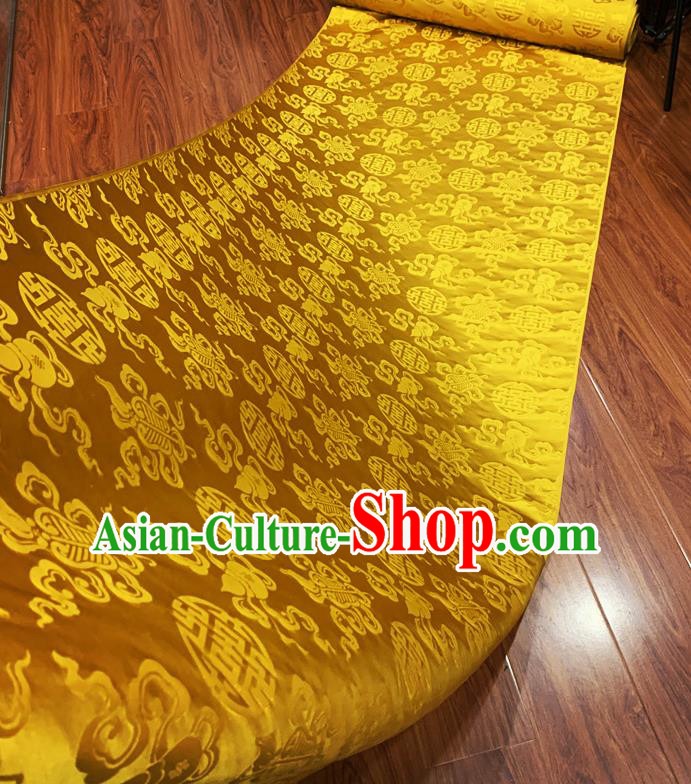 Chinese Imperial Robe Classical Calabash Fan Pattern Design Golden Brocade Fabric Asian Traditional Tapestry Silk Material DIY Court Cloth Damask