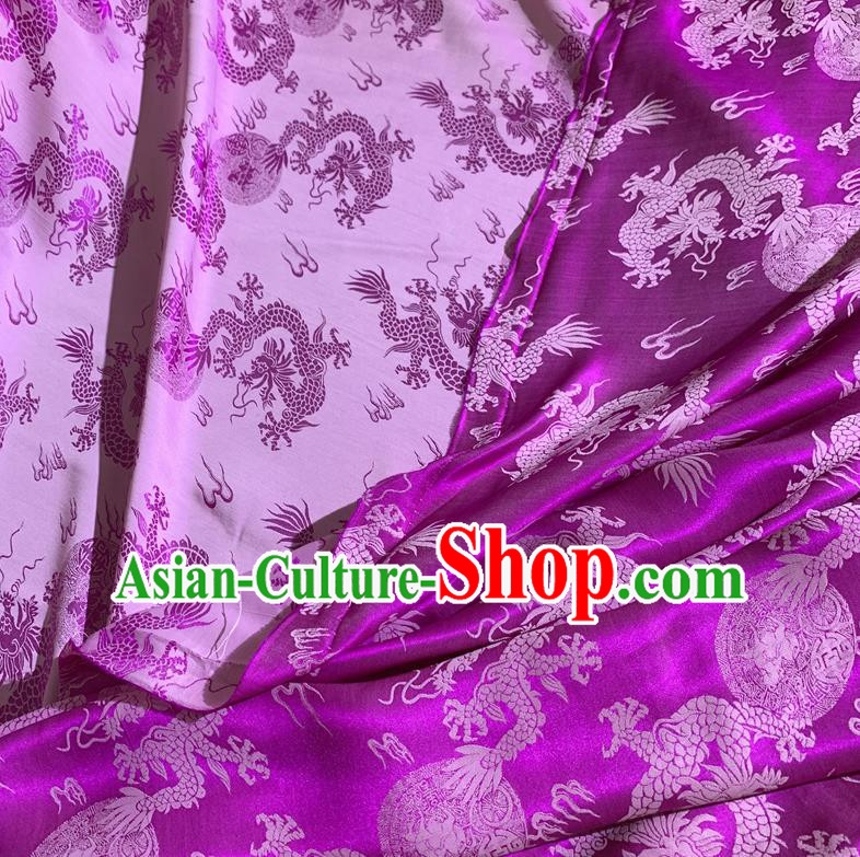 Chinese Classical Dragons Pattern Purple Watered Gauze Asian Top Quality Silk Material Hanfu Dress Cloth Cheongsam Brocade Fabric