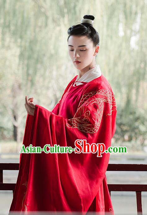 Chinese Drama Ancient Crown Prince Red Hanfu Garment Traditional Song Dynasty Scholar Costumes Embroidered Robe and Underwear for Men