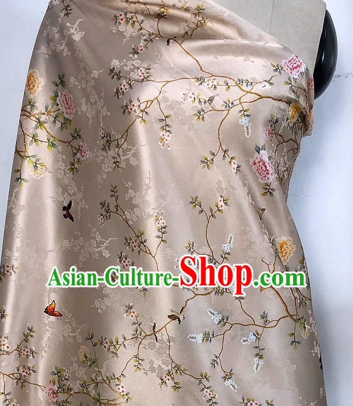 Chinese Classical Hibiscus Pattern Champagne Watered Gauze Asian Top Quality Silk Material Hanfu Dress Brocade Cheongsam Cloth Fabric