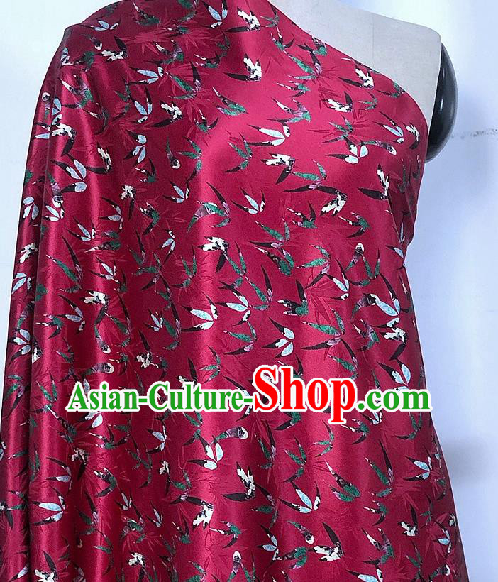 Chinese Classical Bamboo Leaf Pattern Magenta Watered Gauze Asian Top Quality Silk Material Hanfu Dress Brocade Cheongsam Cloth Fabric