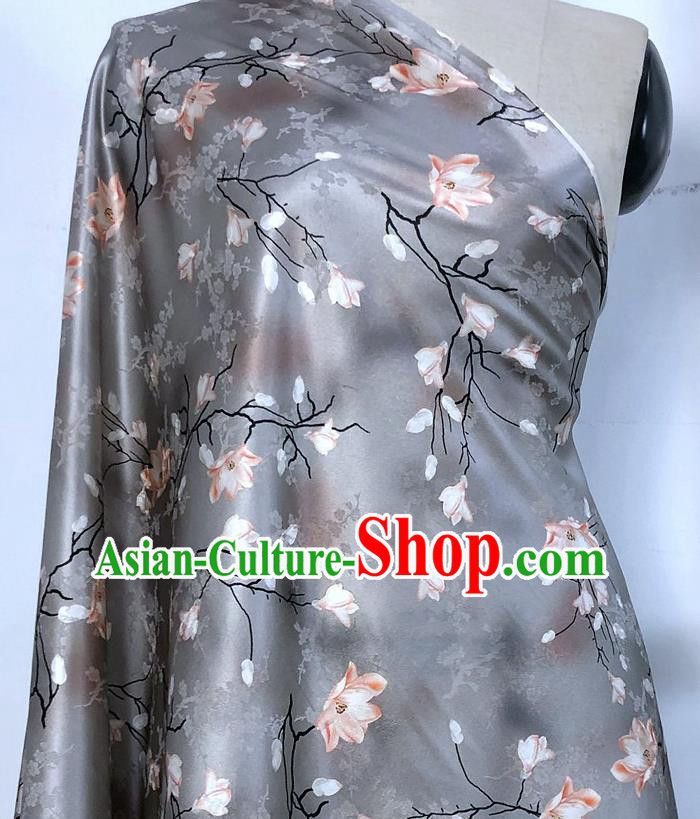 Chinese Classical Magnolia Pattern Grey Watered Gauze Asian Top Quality Silk Material Hanfu Dress Brocade Cheongsam Cloth Fabric