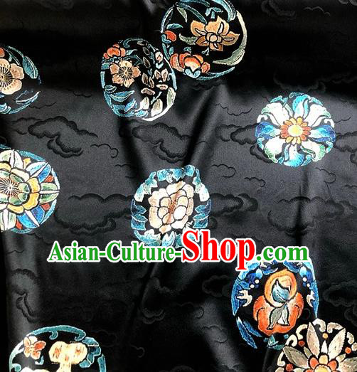 Chinese Classical Round Peony Pattern Black Watered Gauze Hanfu Dress Brocade Cheongsam Cloth Fabric Asian Top Quality Silk Material