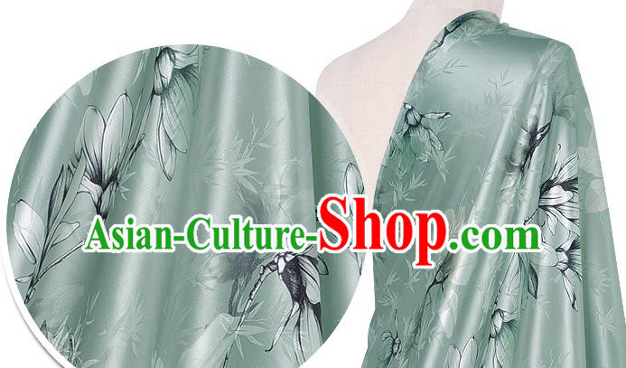 Chinese Classical Magnolia Bamboo Pattern Green Watered Gauze Hanfu Dress Brocade Cheongsam Cloth Fabric Asian Top Quality Silk Material