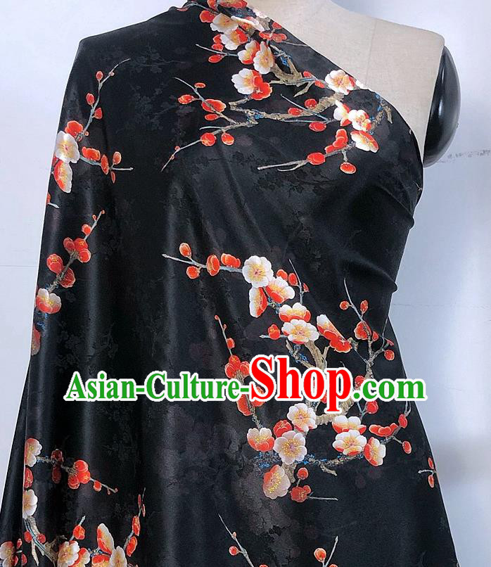 Chinese Classical Plum Blossom Pattern Black Watered Gauze Asian Top Quality Silk Material Hanfu Dress Brocade Cheongsam Cloth Fabric