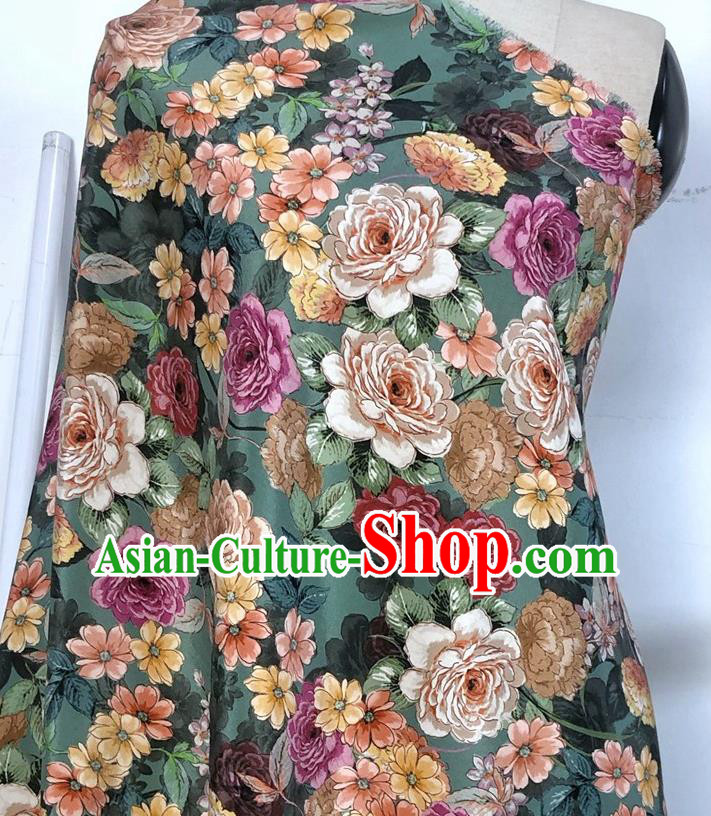 Chinese Classical Hundred Flowers Pattern Light Green Watered Gauze Asian Top Quality Silk Material Hanfu Dress Brocade Cheongsam Cloth Fabric