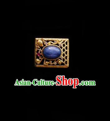 Chinese Classical Cheongsam Blue Stone Brooch Traditional Hanfu Accessories Handmade Breastpin for Women