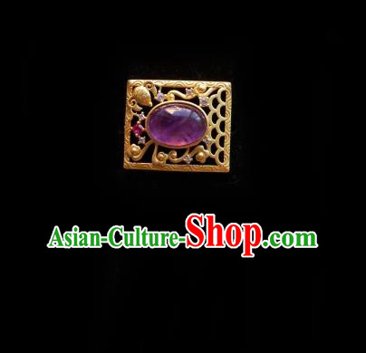 Chinese Classical Cheongsam Purple Stone Brooch Traditional Hanfu Accessories Handmade Breastpin for Women